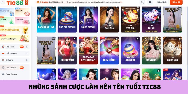 Những sảnh cược làm nên tên tuổi Tic88